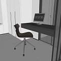 Modern Home Office Desk With Computer Chair And Window Blinds White Cabinets And Mesh Partition