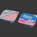 Quarter Label Food Containers With Pink Blue White Design And Small Food Pieces