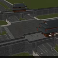 Traditional Chinese Entrance Gate With Watchtower And Stone City Wall Structure