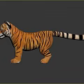 Stuffed Tiger Plush Toy With Orange Black Stripes Standing On Dark Reflective Surface