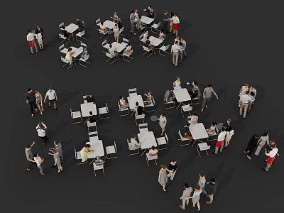 Multiple People Gathered Around Tables Sitting And Standing In Indoor Setting 3d model