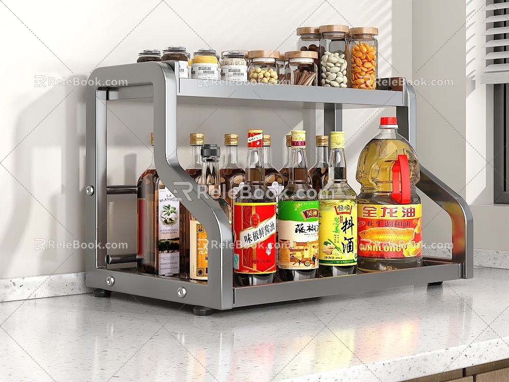 Kitchen storage rack seasoning bottle 3d model