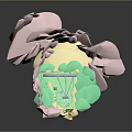 Scenic 3D Model Featuring Pink Rocky Structures And Green Inner Areas