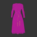 Purple Patterned Long Sleeve Dress With Yellow Belt And Tassels