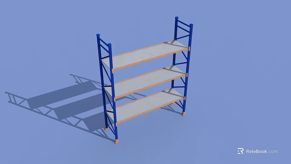 Sturdy Metal Display Shelf with Blue Frame White Shelves Three Tier for Storage and 3d model 