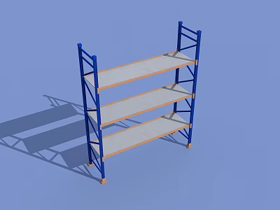 Sturdy Metal Display Shelf with Blue Frame White Shelves Three Tier for Storage and 3d model