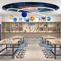 School Science Workshop Classroom With Starry Ceiling Planet Decorations Tools Desks And Chairs 3d model