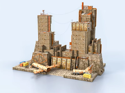 Future Architecture Design Featuring Tall Towers Connected Structures And Mechanical Base Elements 3d model