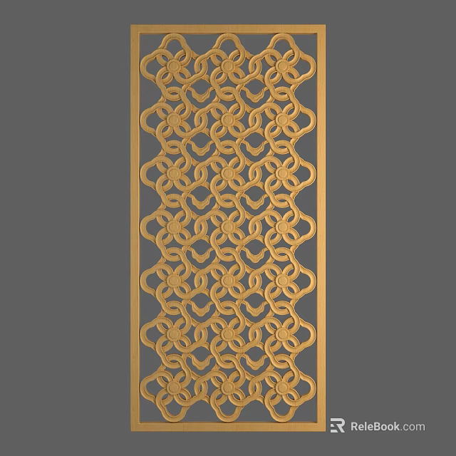 Golden Decorative Partition With Intricate Hollow Patterns For Interior Design 3d model