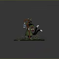 Fantasy Game Character With Pointed Hat Green Cloak Red Staff On Grass With Small Flowers