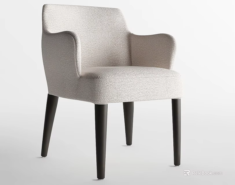 Modern Beige Fabric Dining Chair With Comfortable Arms And Black Legs 3d model 