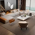 Modern Living Room Setup With Sofa Coffee Table Set Accent Chairs And Decorative Rug