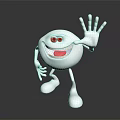 Cartoon White Character With Smiling Face Green Eyes Red Mouth Waving Hand On Black Surface