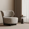 Modern Woven Accent Chair With Checkerboard Pattern And Side Table Decor 3d model
