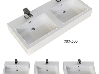 White Double Basin Bathroom Sink With Faucet And Dimensions 1080x500 Design 3d model