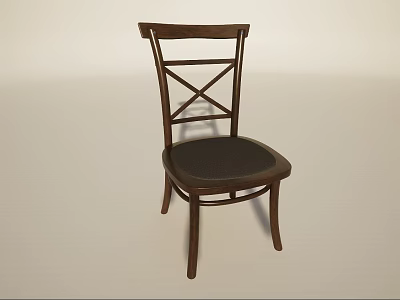 Classic Wrought Iron Chair with Cross Back Design and Black Cushion Seat 3d model