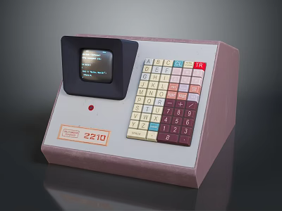 Vintage Pink Model 2210 Electronic Calculator With Display Screen Colorful Buttons And Red Button 3d model