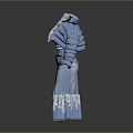 Blue Elegant Fashion Outfit With Puffy Sleeves Lace Inner Layer And Flared Button Pants