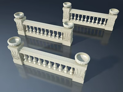 Swing Door With White Railings Columns And Round Decorative Details 3d model