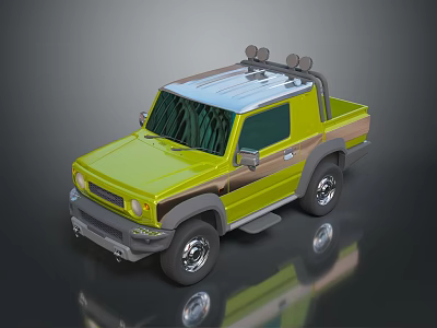 Green Compact Pickup Truck With Roof Rack And Two Tone Exterior Design 3d model