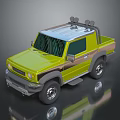Green Compact Pickup Truck With Roof Rack And Two Tone Exterior Design