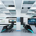 Modern High Tech Monitoring Room With Control Desk Multiple Screens And Data Monitoring Equipment