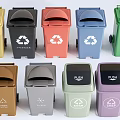Public Color Coded Trash Bins With Recycling Symbols And Push Lids For Waste Separation
