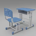 Blue Student Desk With White Frame Matching Chair And Small Basket