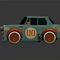 Cartoon Style Turquoise Car With Orange Accents Red Wheels And Number 101