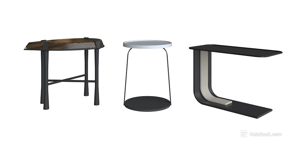 Modern Minimalist Side Tables With Different Designs Sleek Metal Frames And Various Shapes 3d model 