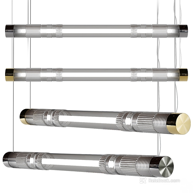 Modern Linear Silver Metal Ceiling Lights With Decorative Gold End Details 3d model 