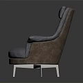 Gray Upholstered Single Sofa with High Backrest Armrests Brown Trim and Metal Legs
