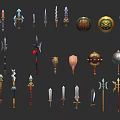 Assorted Fantasy Weapons Display With Bows Swords Spears And Shields 3d model