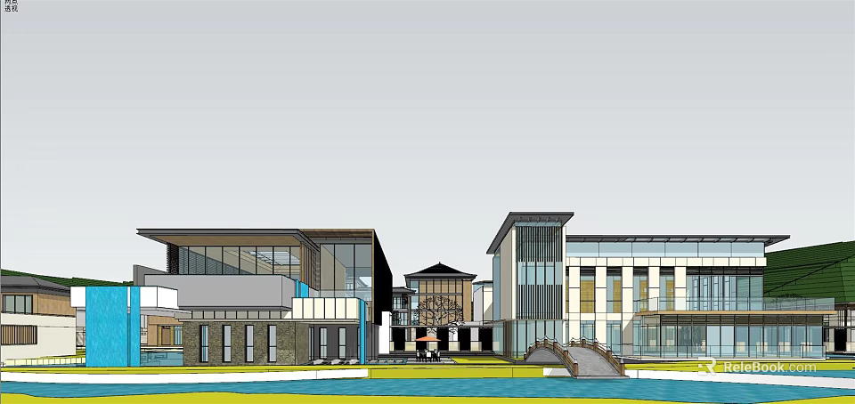 Modern Hotel Building Design With Glass Facade Courtyard And Traditional Elements 3d model