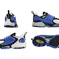 Blue White Black Athletic Shoes With Air Cushion Sole And Modern Design Elements