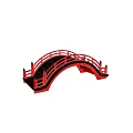 Traditional Red Bridge with Arched Design Black Deck and Wooden Railings