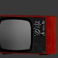 Vintage Television with Red Wooden Case Black and White Screen and Control Knobs