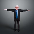Elderly Man Character as Living Being in Suit With Glasses Arms Outstretched Against Gray Background