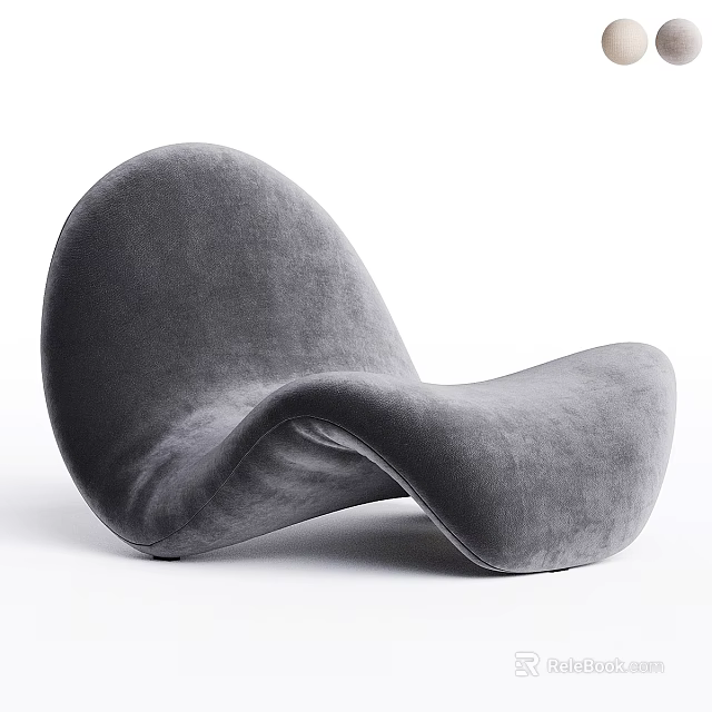 Modern Gray Velvet Leisure Chair With Curved Streamlined Shape For Living Room 3d model 
