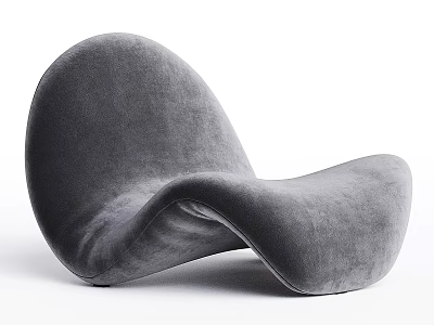 Modern Gray Velvet Leisure Chair With Curved Streamlined Shape For Living Room 3d model