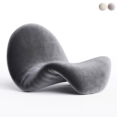 Modern Gray Velvet Leisure Chair With Curved Streamlined Shape For Living Room 3d model