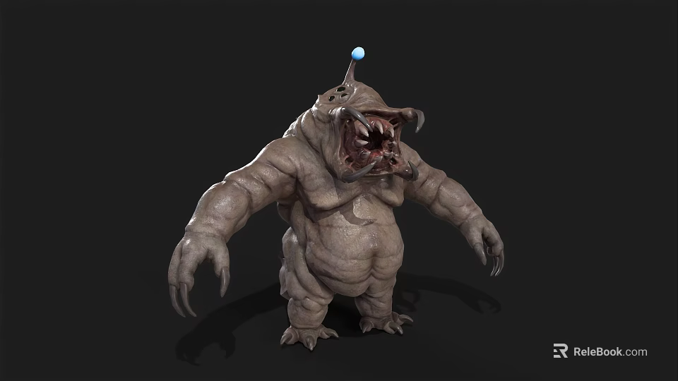 3D Monster Model Featuring Ugly Large Mouth Sharp Teeth Rough Skin Blue Orb On Head 3d model 