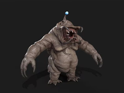 3D Monster Model Featuring Ugly Large Mouth Sharp Teeth Rough Skin Blue Orb On Head 3d model