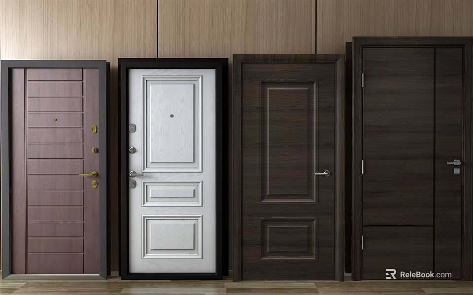 Different Design Hinged Doors in Various Colors and Wood Finishes for Home Interior 3d model 