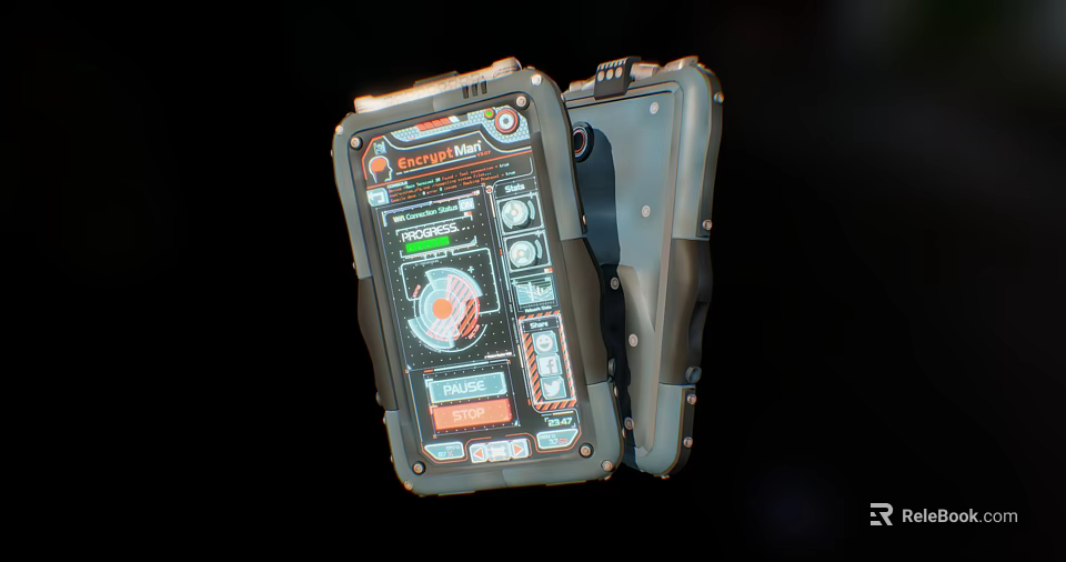 Rugged Handheld Digital Device With Display Screen And Control Buttons 3d model 