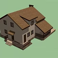Detached House With Solar Panels Stone Chimney Wooden Deck And Large Windows