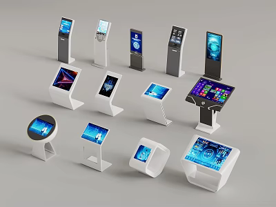 Various Self Service Kiosk Designs With Digital Screens And Interactive Interfaces 3d model