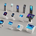 Various Self Service Kiosk Designs With Digital Screens And Interactive Interfaces