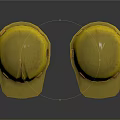 Four Reflective Golden Safety Helmets Displayed on Dark Background
