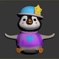 Cute Cartoon Penguin With Blue Hat Yellow Star Purple Shirt And Blue Heart